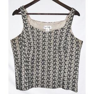 Rena Rowan Women's Size 14 Silk Black & Tan Floral Embroidered Sleeveless Top